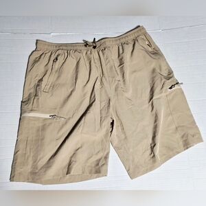 Men 2XL Quick Dry Tan Elastic Waist Cargo Shorts NWT‎
